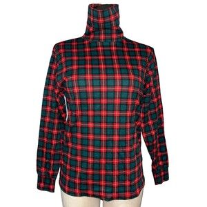 Karen Scott Women’s Vintage Plaid Cotton Rich Turtleneck Knit Top size S Festive